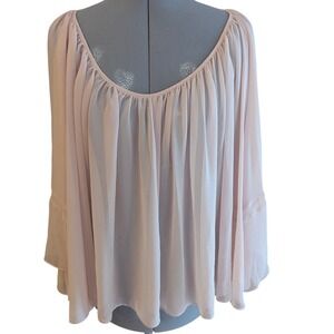 Chelsea 28 Pink Flowy Bell Sleeve V Neck Sheer‎ Blouse Top M